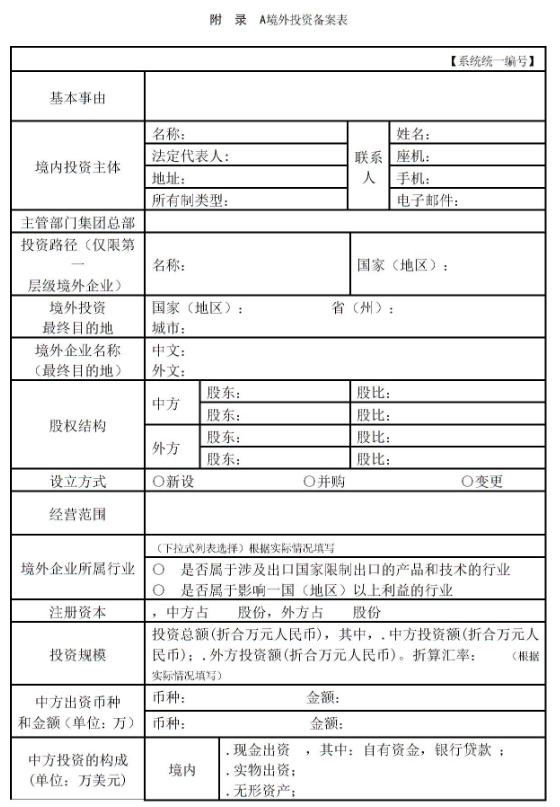 ODI境外投资备案表